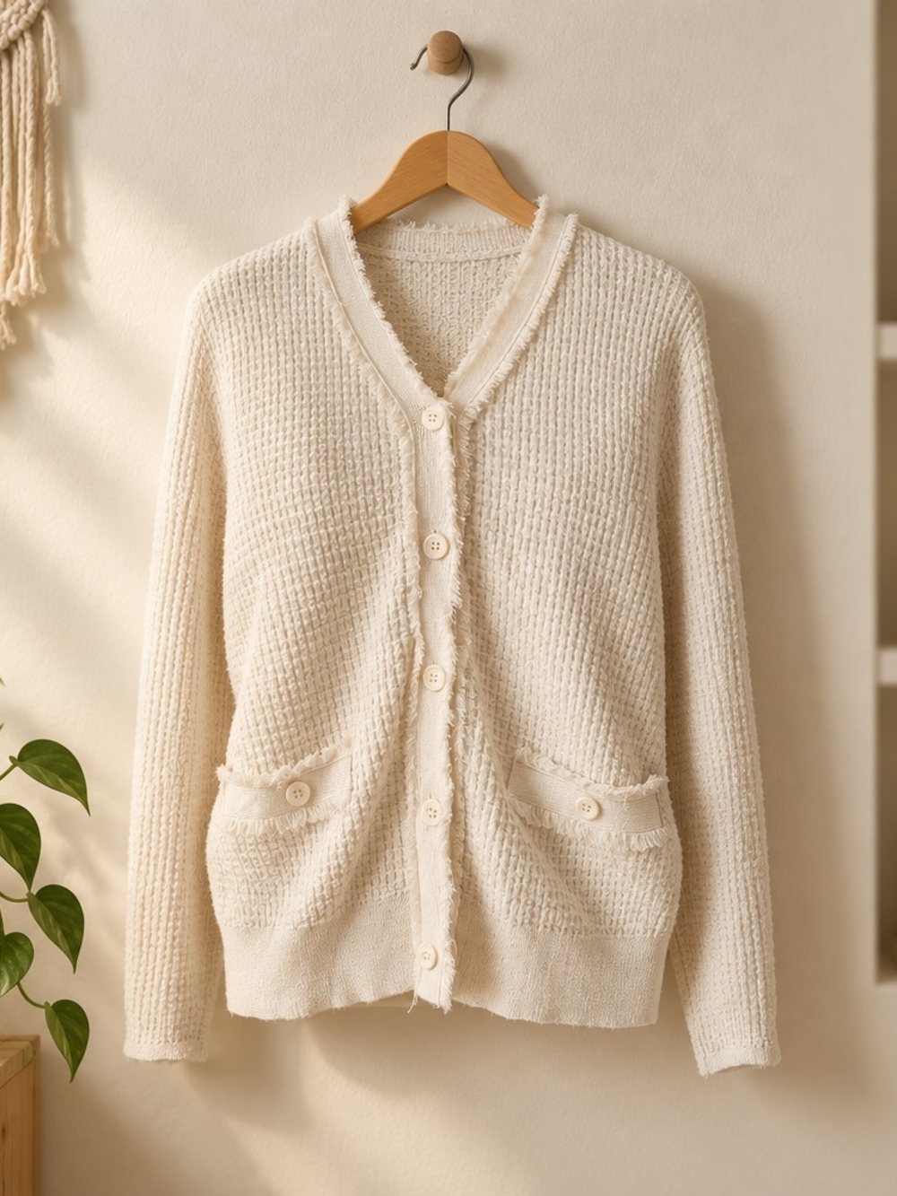 Soft Knit Button-Front Cardigan Sweater - Cream